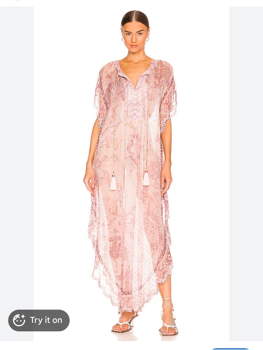HEMANT & NANDITA Pink Lace Overlay Kaftan Dress